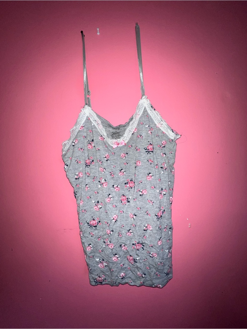 George Gray Floral Lace Trim Cami with Pink Roses